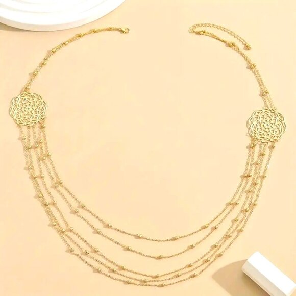 Necklace Layered Mandala Beads Gold Glam Trendy Elegant Boho Sexy Stylish Unique - Picture 2 of 3